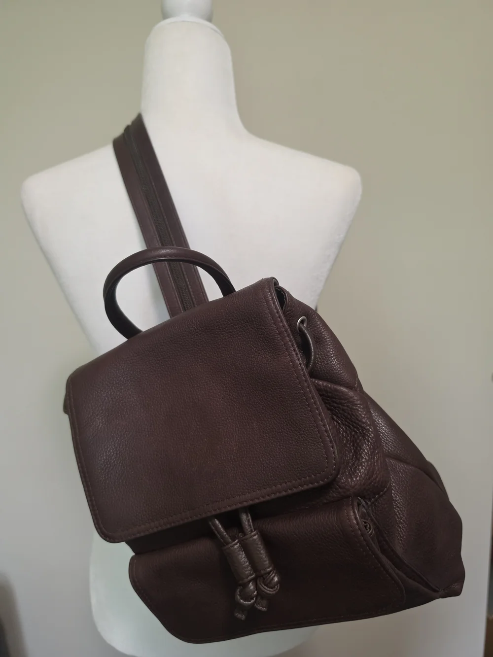 Vintage Charter Club Convertible Pebbled Leather Backpack Sling Bag Dark Brown